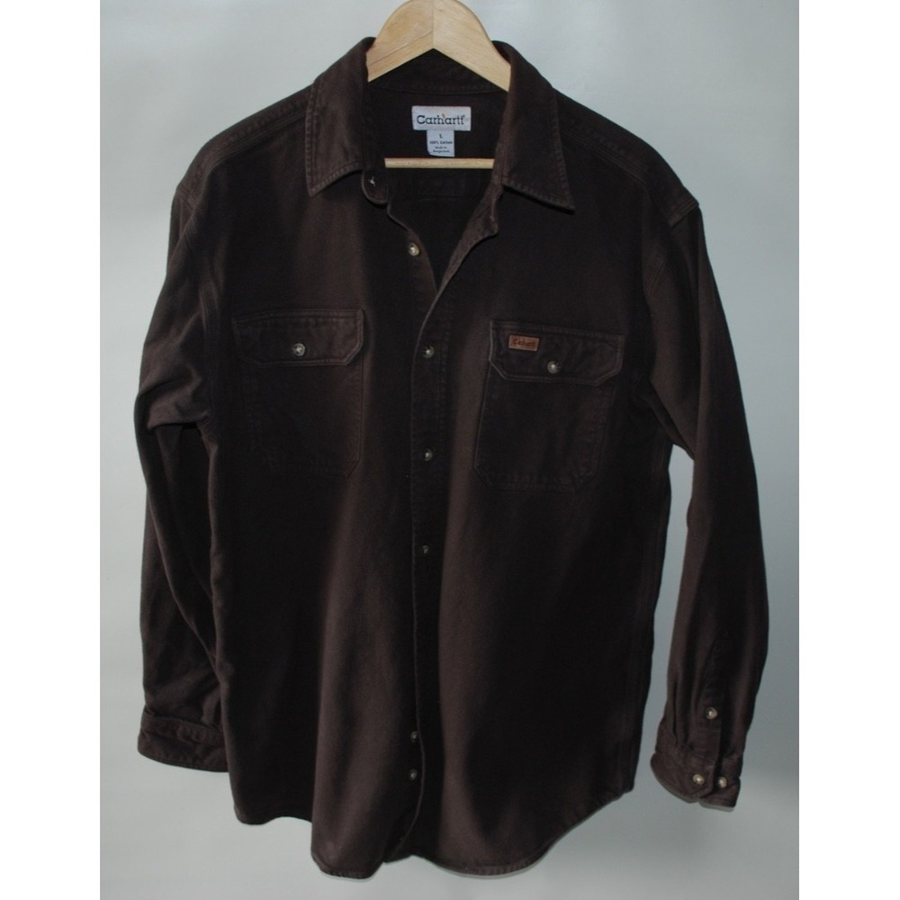 Carhartt Oakman Heavy Duty Work Shirt Brown L Long Sleeve Button Down Used